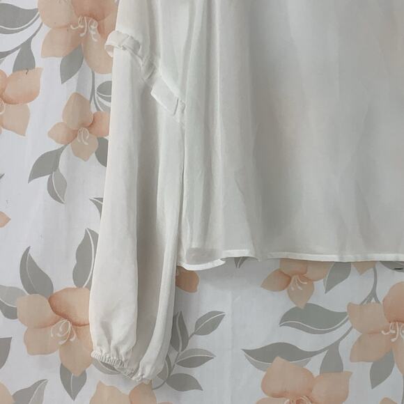 Forever 21 Blouse Womens Small White Sheer Long Sleeve Elastic Cuff Mesh Bodice - Picture 5 of 13